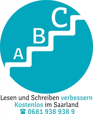 Logo mit Treppe und Text zum Thema Grundbildung Lesen und Schreiben