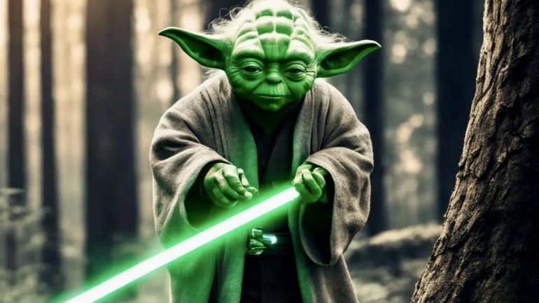 Yoda mit Lichtschwert