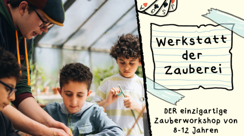 Plakat mit Henri Hainz, Werkstatt der Zauberei, der einzigartige Zauberworkshop von 8-12 Jahren 