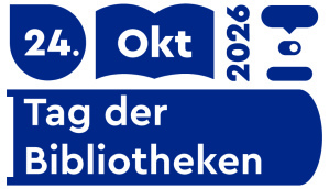 Grafik mit „Tag der Bibliotheken 24. Okt 2026” in blauer Schriftfarbe